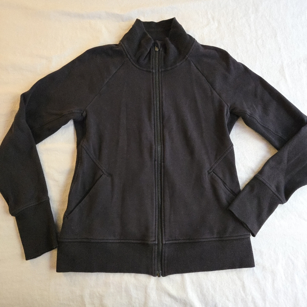 Athleta Washed Black Triumph Full Zip Jacket Fitted Sweatshirt